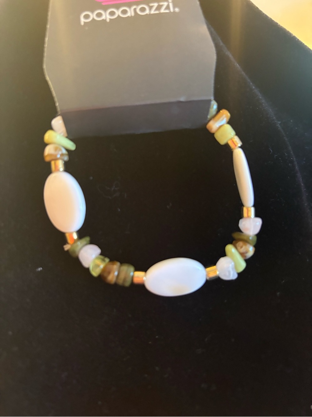 Paparazzi Olive Green and White Beaded Bracelet